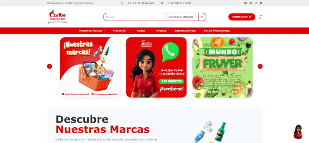 Caribe Supermercados: Página corporativa para cadena de supermercados colombiana con SEO optimizado.